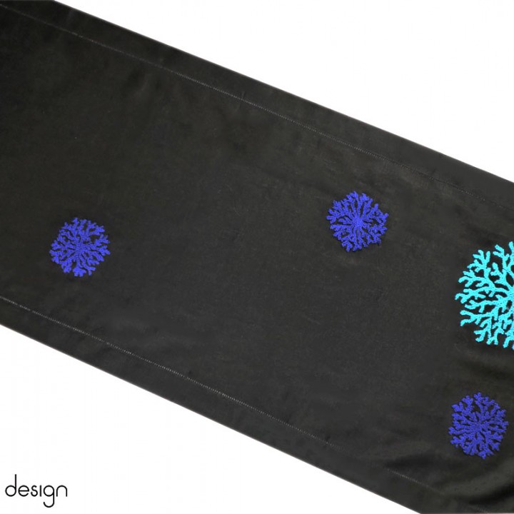 Table runner -round blue coral embroidery